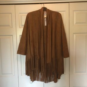 Chico’s fringed tan suede jacket
